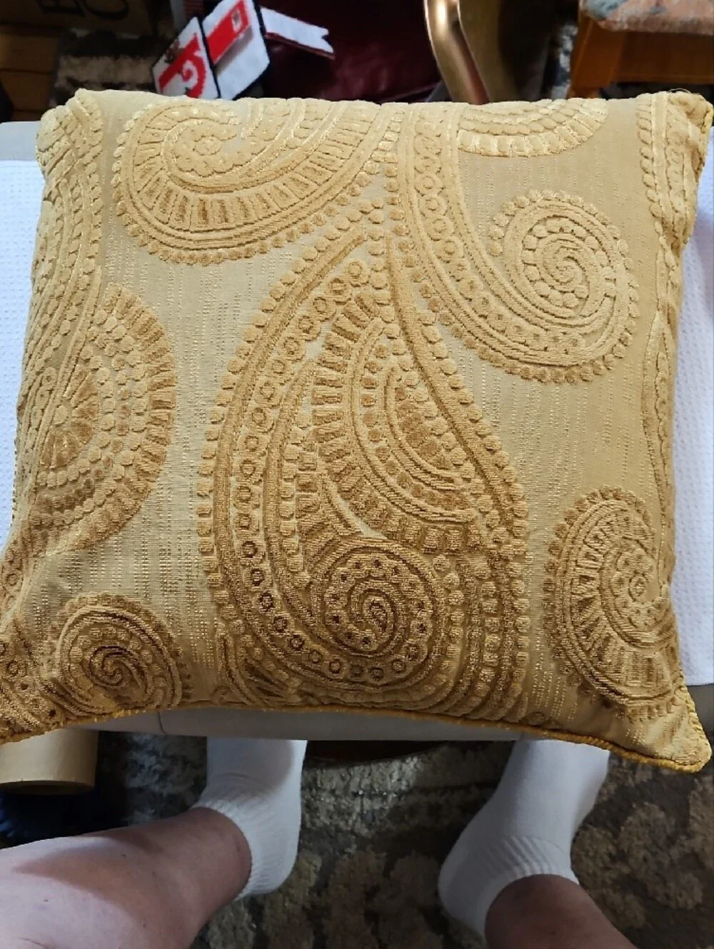 Peir 1 Imports Gold Textured Velvet Paisley Accent Pillow 18